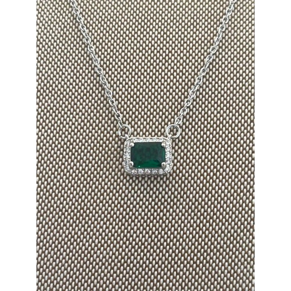 Square Zircon Women's Necklace Green Crystal Pendant